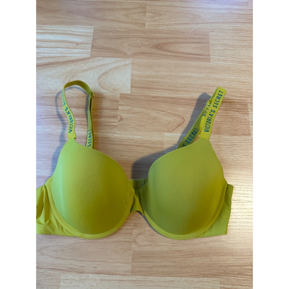 Victoria's Secret 36C Lime Green Lightly Lined Demi T-Shirt Bra Logo Straps